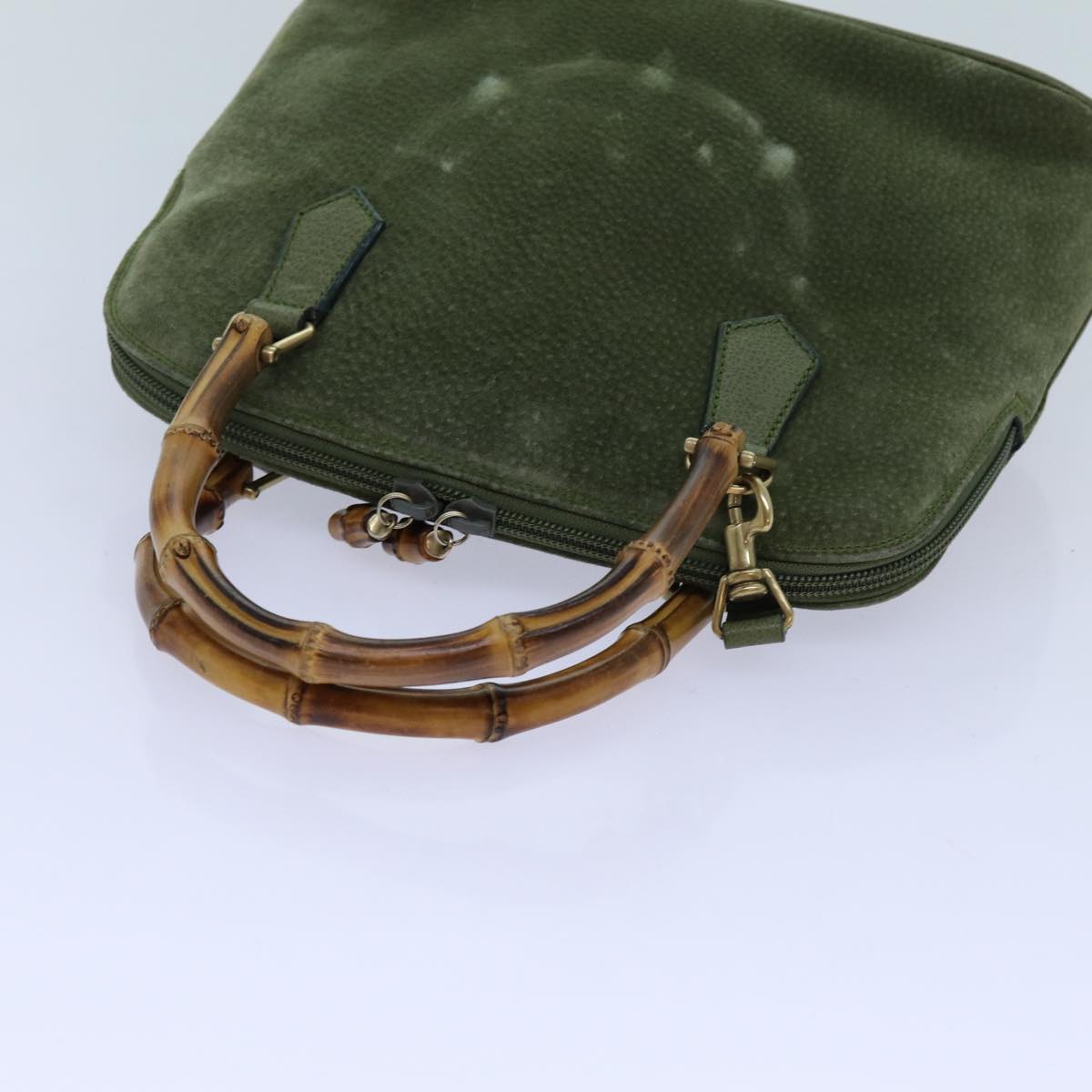GUCCI Bamboo Hand Bag Suede 2way Green 000 1274 0290 71820