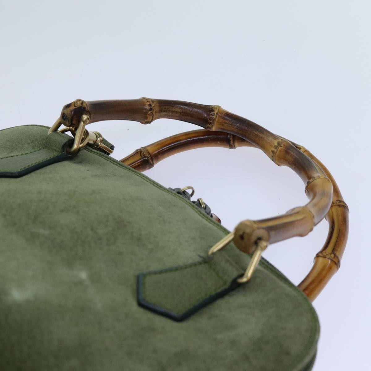 GUCCI Bamboo Hand Bag Suede 2way Green 000 1274 0290 71820