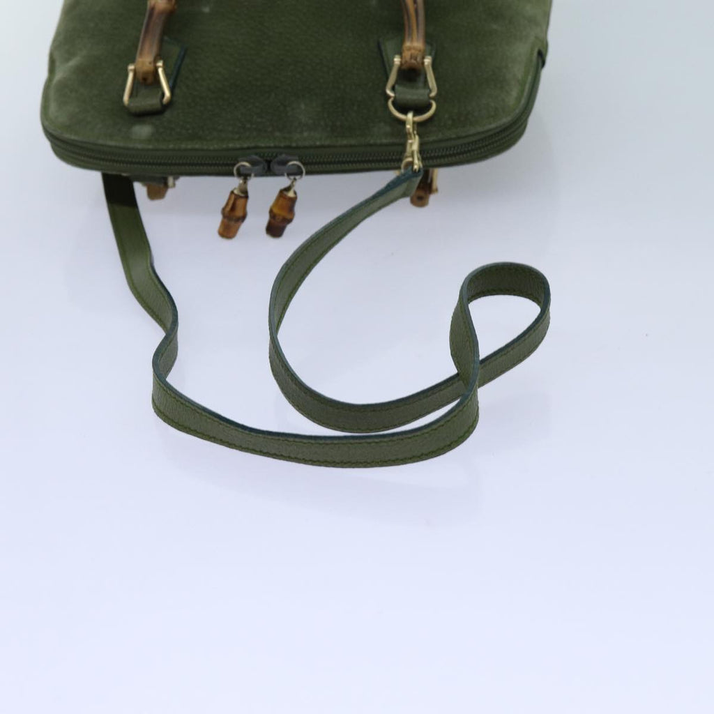 GUCCI Bamboo Hand Bag Suede 2way Green 000 1274 0290 71820