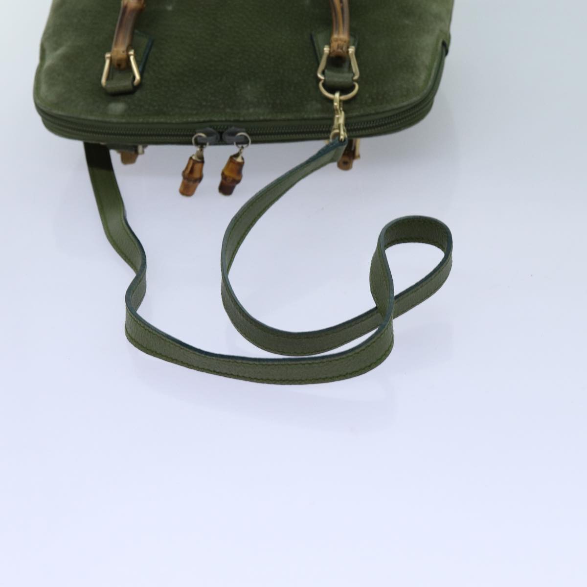 GUCCI Bamboo Hand Bag Suede 2way Green 000 1274 0290 71820