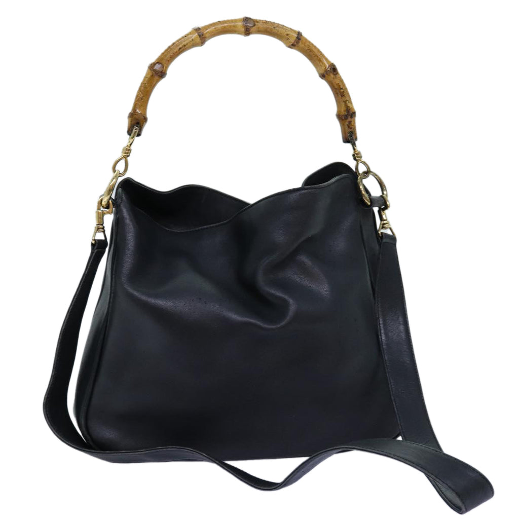 GUCCI Bamboo Shoulder Bag Leather 2way Black 71823