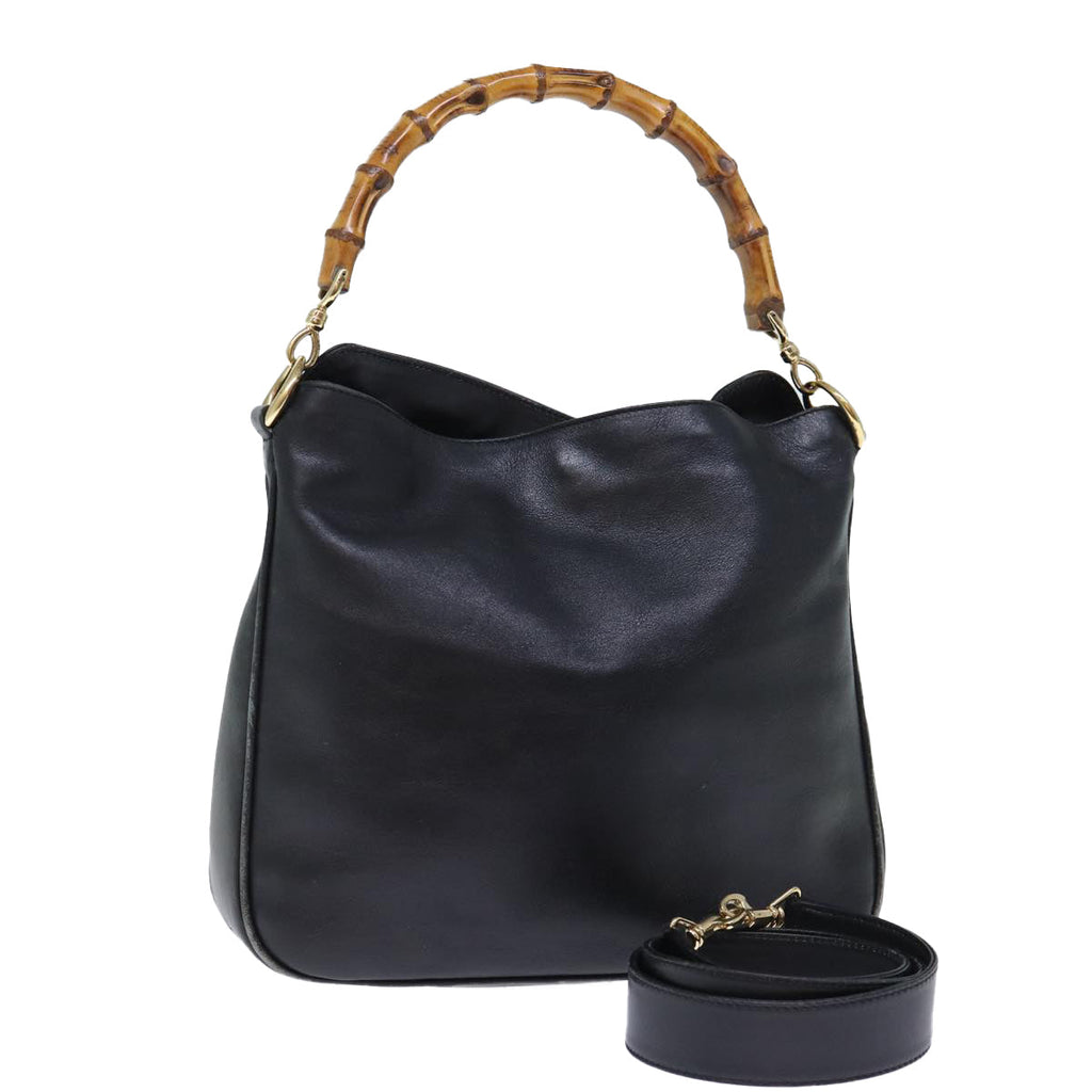 GUCCI Bamboo Shoulder Bag Leather 2way Black 001 1705 1638 71919