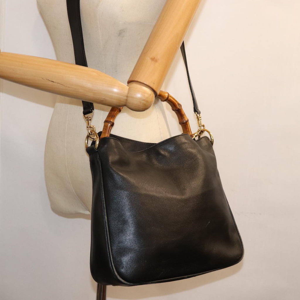 GUCCI Bamboo Shoulder Bag Leather 2way Black 001 1705 1638 71919