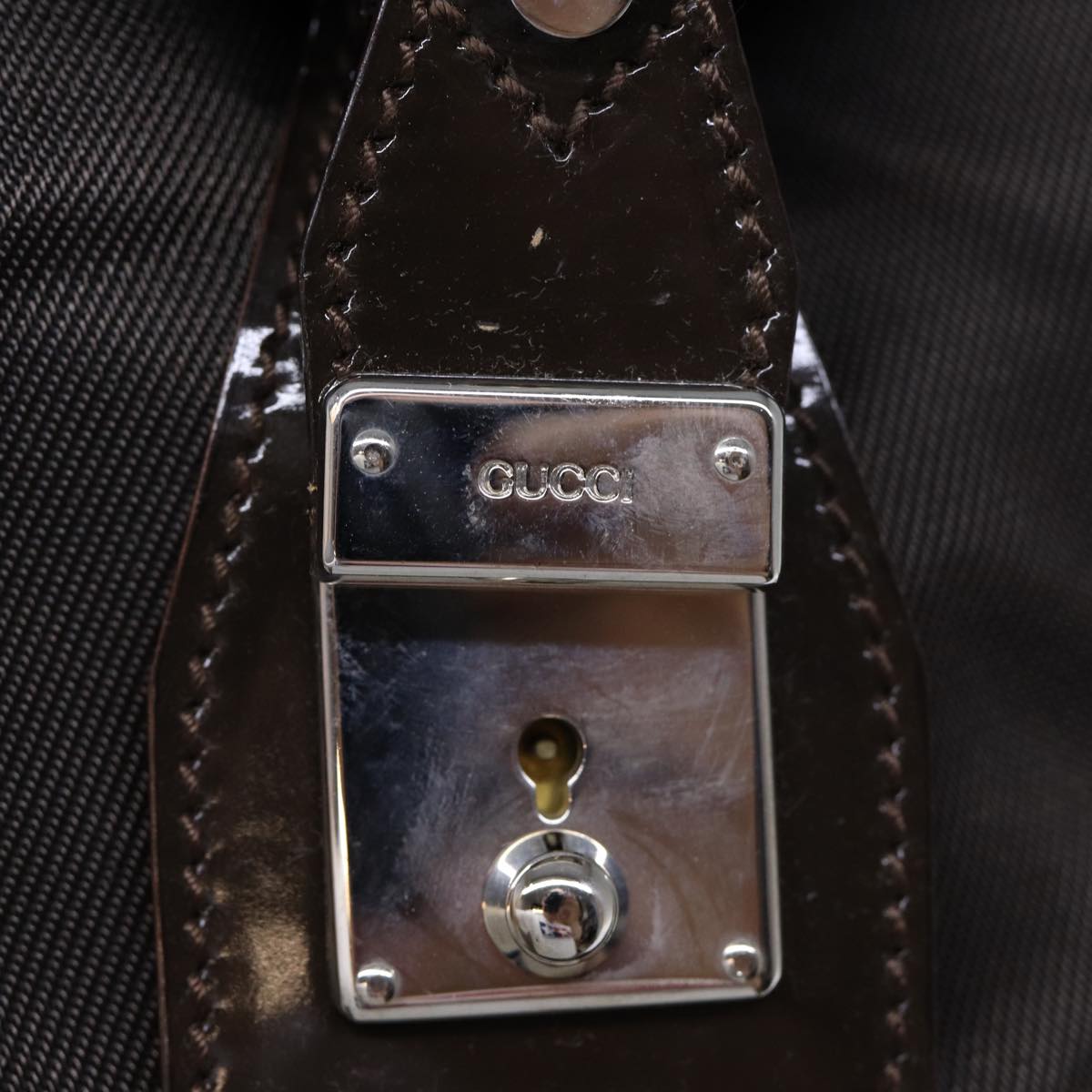 GUCCI Hand Bag Patent Nylon Brown 013 2122 2298 71922