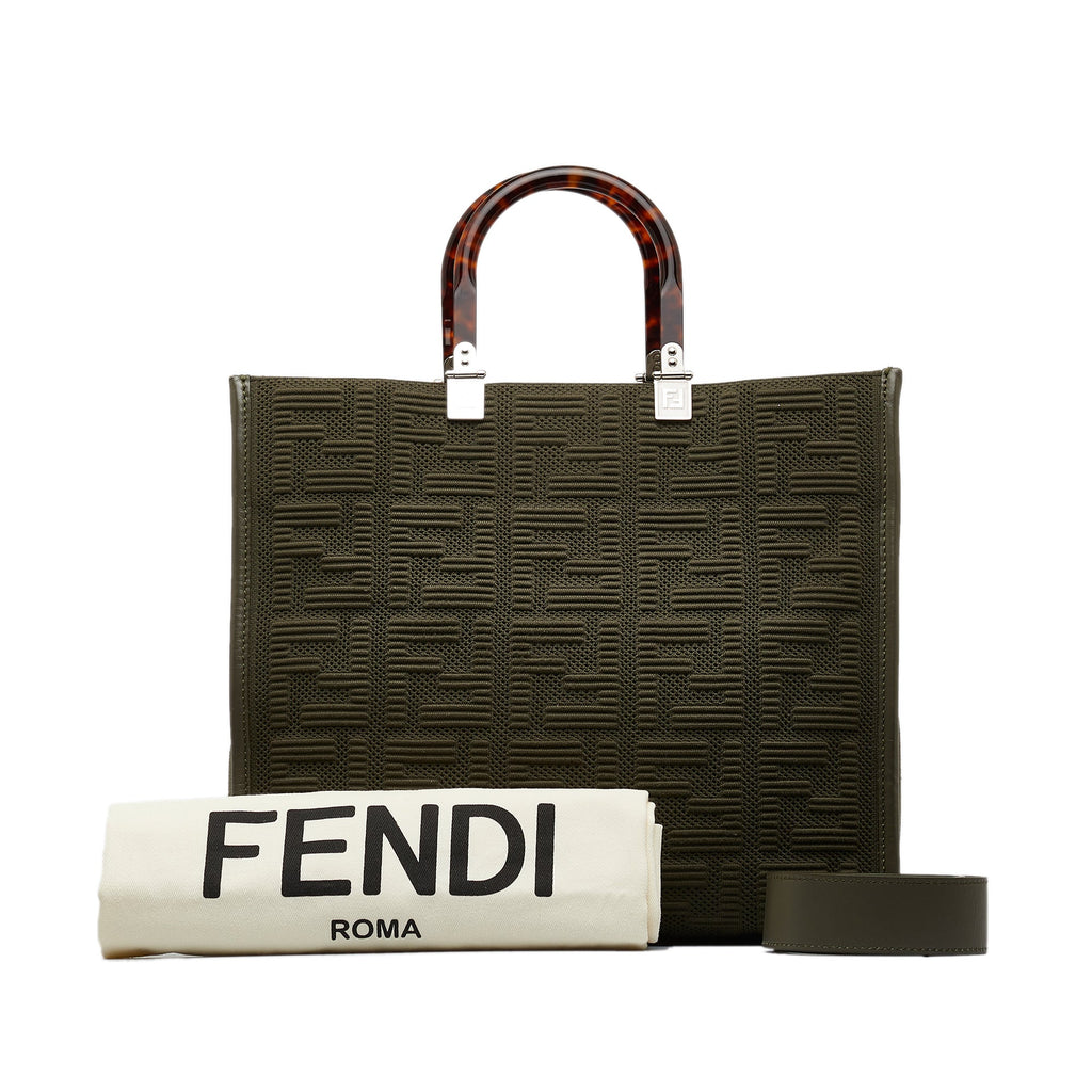 Green Fendi Medium Zucca Sunshine Shopper Tote Satchel