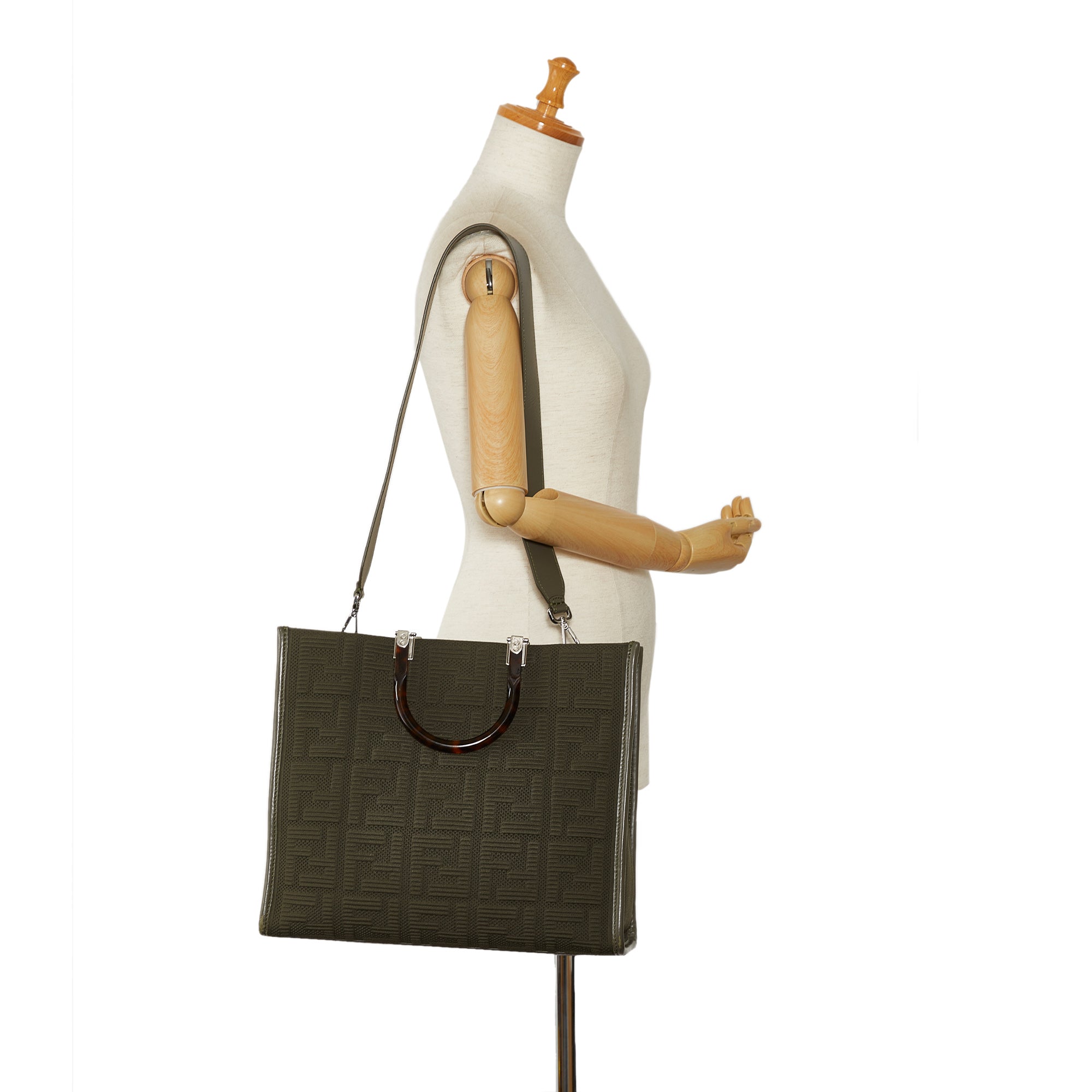 Green Fendi Medium Zucca Sunshine Shopper Tote Satchel