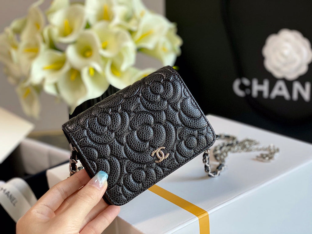 CHLWoc Camellia Black Bag For Women 12cm/4.5in