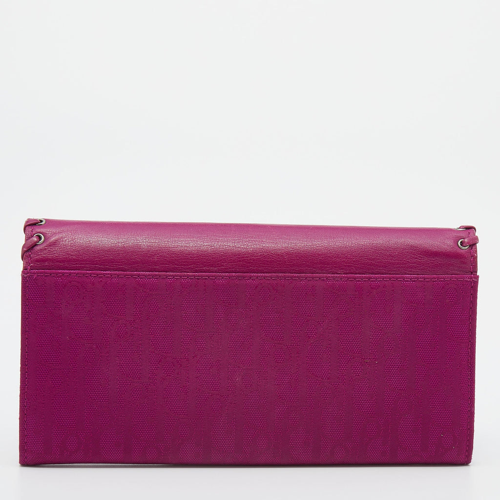 Dior Pink Oblique Canvas And Leather Trim Flap Continental Wallet