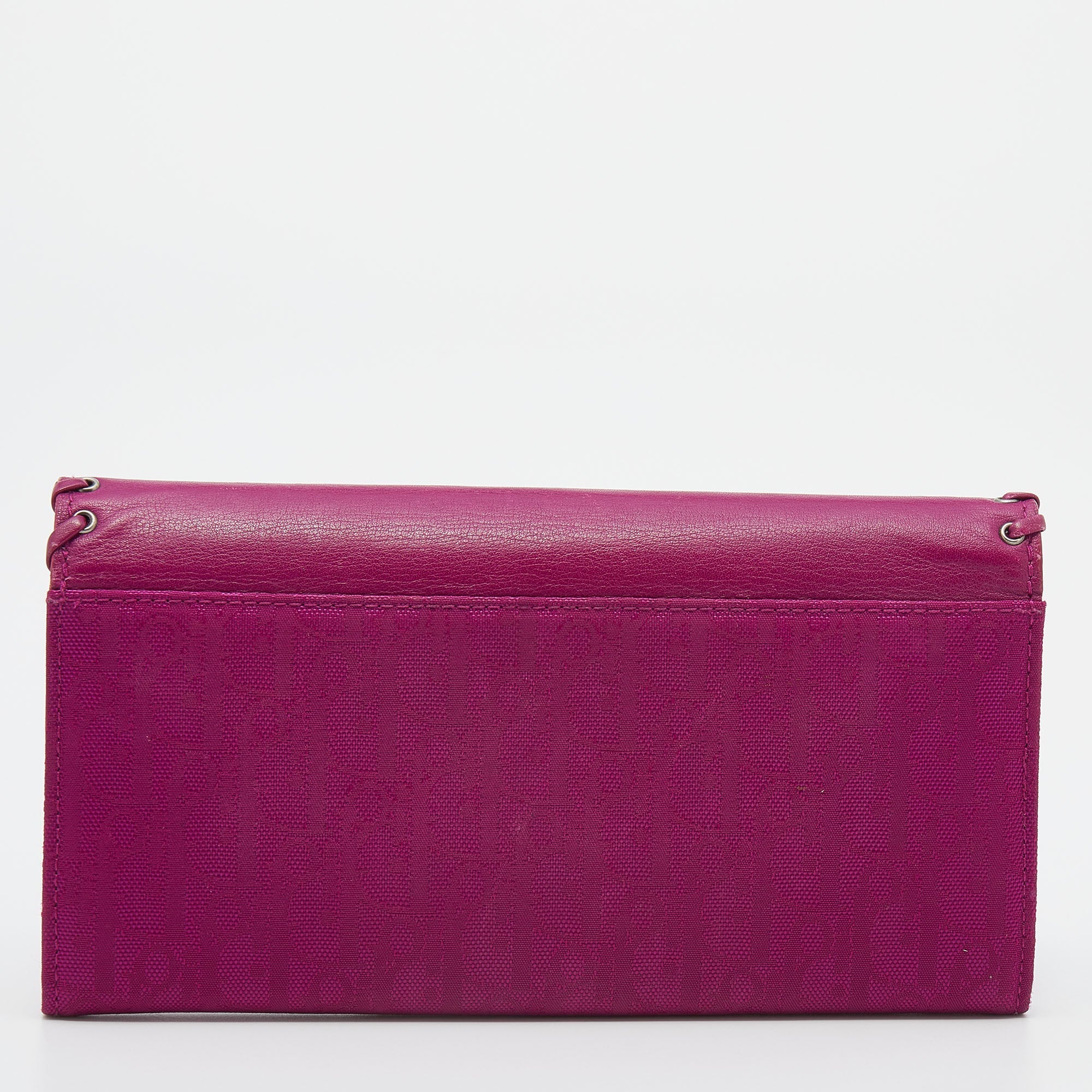 Dior Pink Oblique Canvas And Leather Trim Flap Continental Wallet