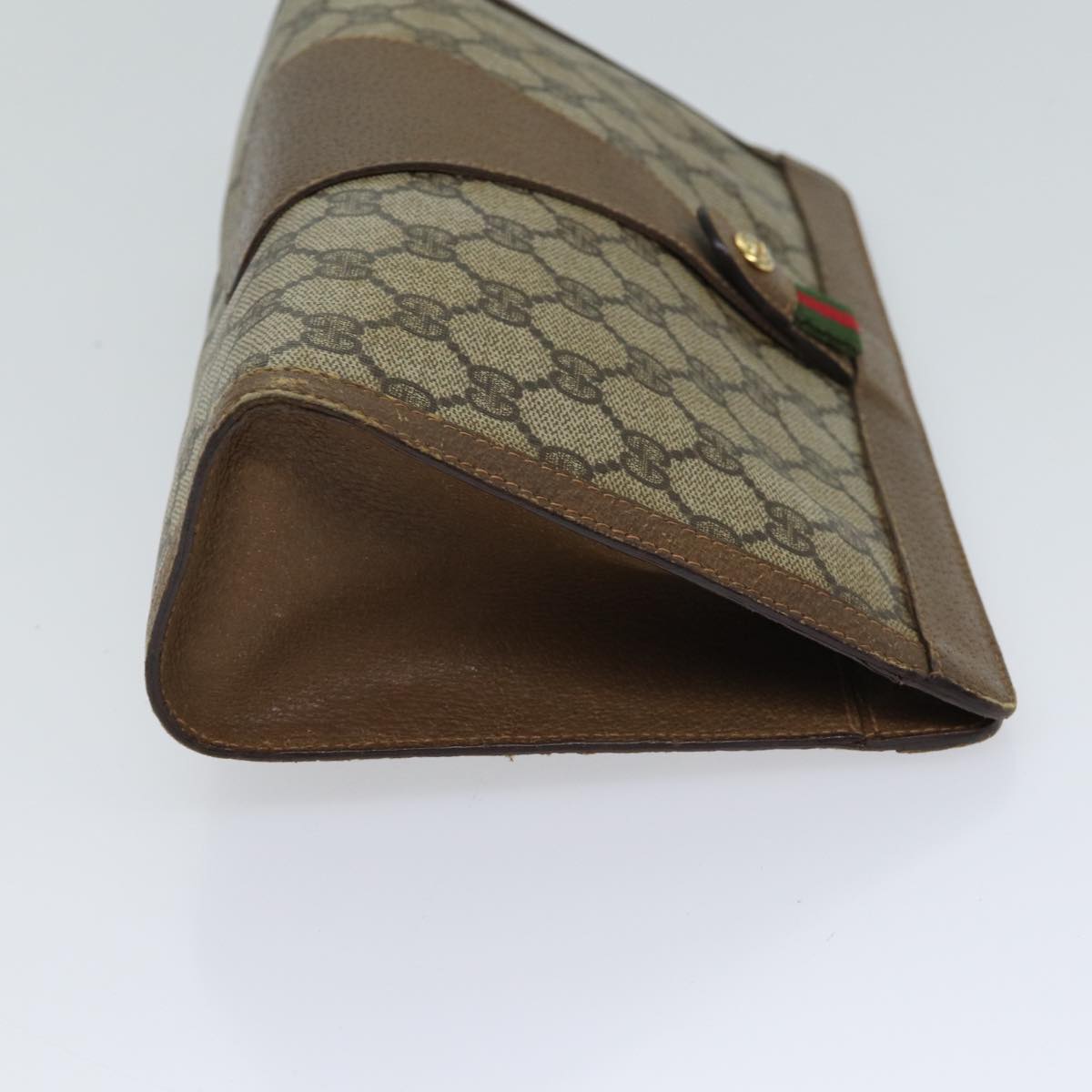 GUCCI GG Supreme Web Sherry Line Clutch Bag PVC Beige Green 89 01 033 72043