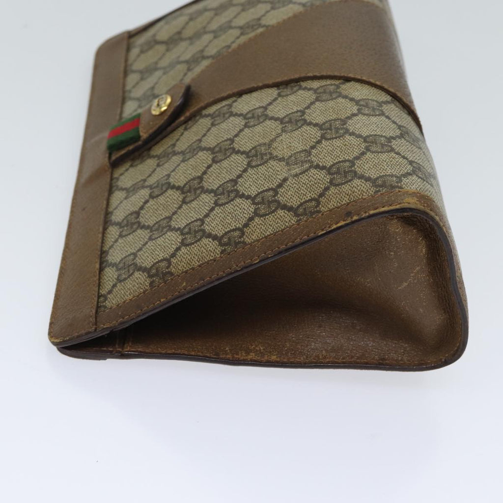 GUCCI GG Supreme Web Sherry Line Clutch Bag PVC Beige Green 89 01 033 72043