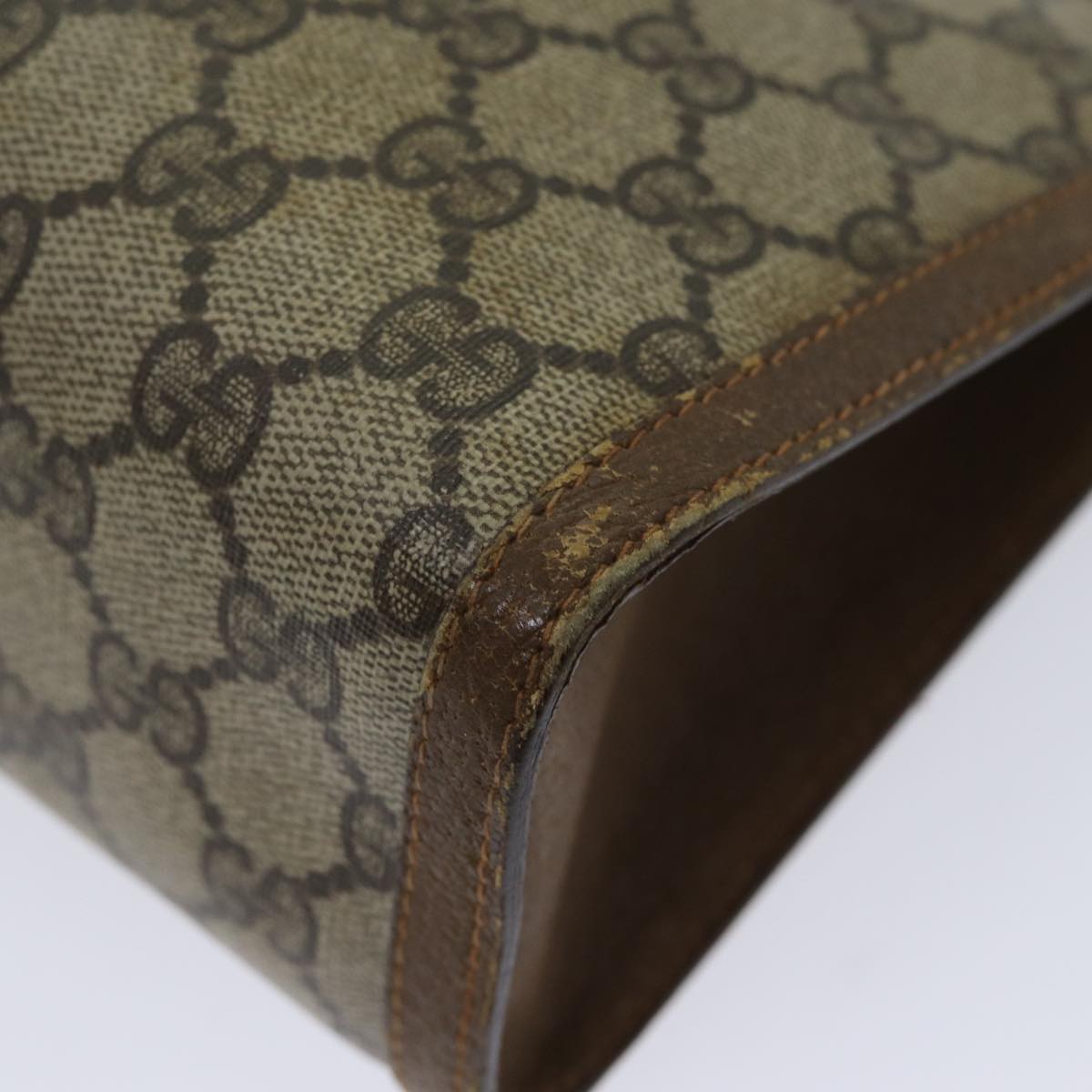 GUCCI GG Supreme Web Sherry Line Clutch Bag PVC Beige Green 89 01 033 72043