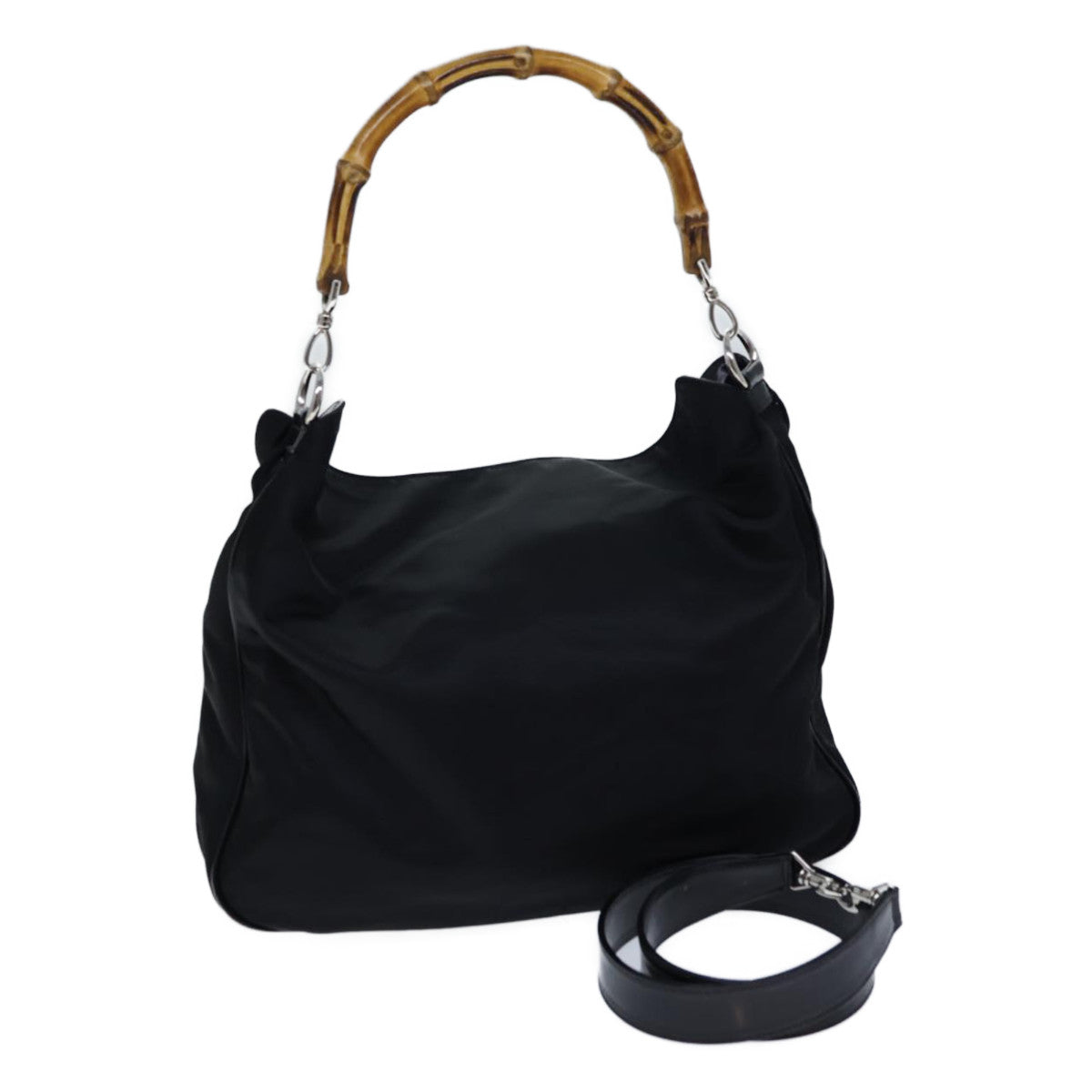 GUCCI Bamboo Hand Bag Nylon 2way Black 001 123 1577 72082
