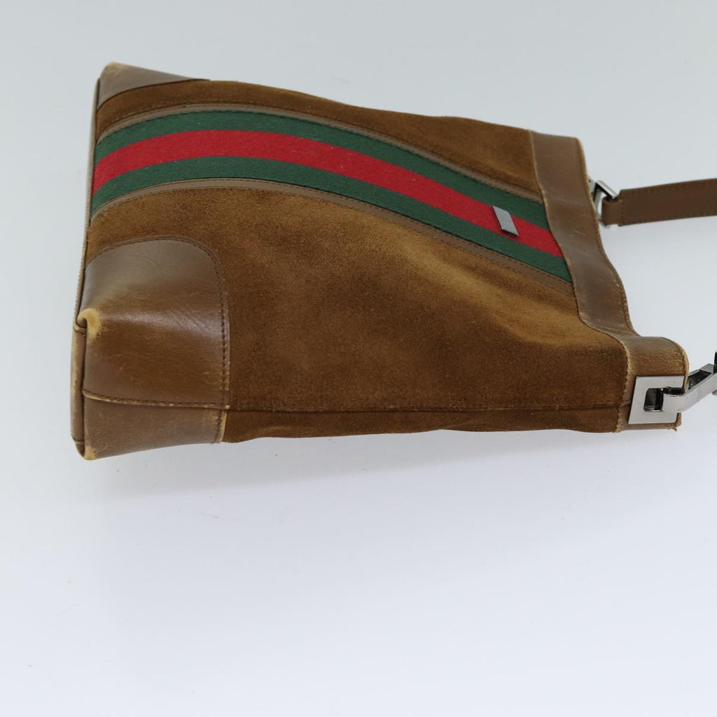 GUCCI Web Sherry Line Shoulder Bag Suede Brown Red Green 33900 72093