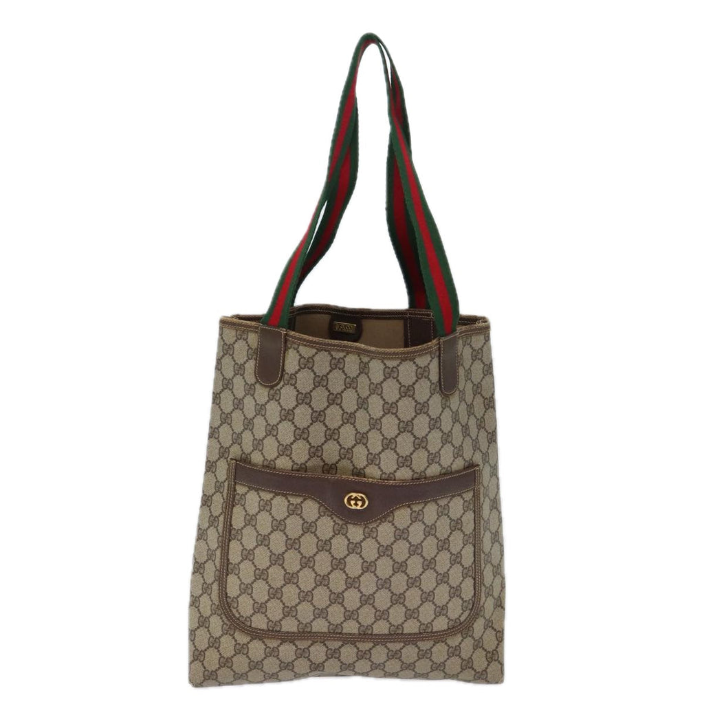 GUCCI GG Canvas Web Sherry Line Tote Bag PVC Beige Green Red 72147