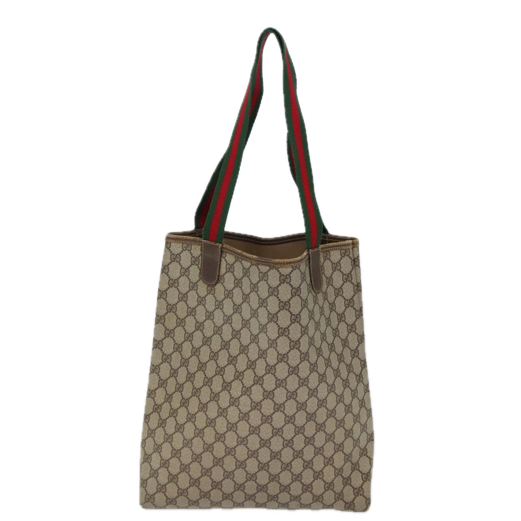 GUCCI GG Canvas Web Sherry Line Tote Bag PVC Beige Green Red 72147