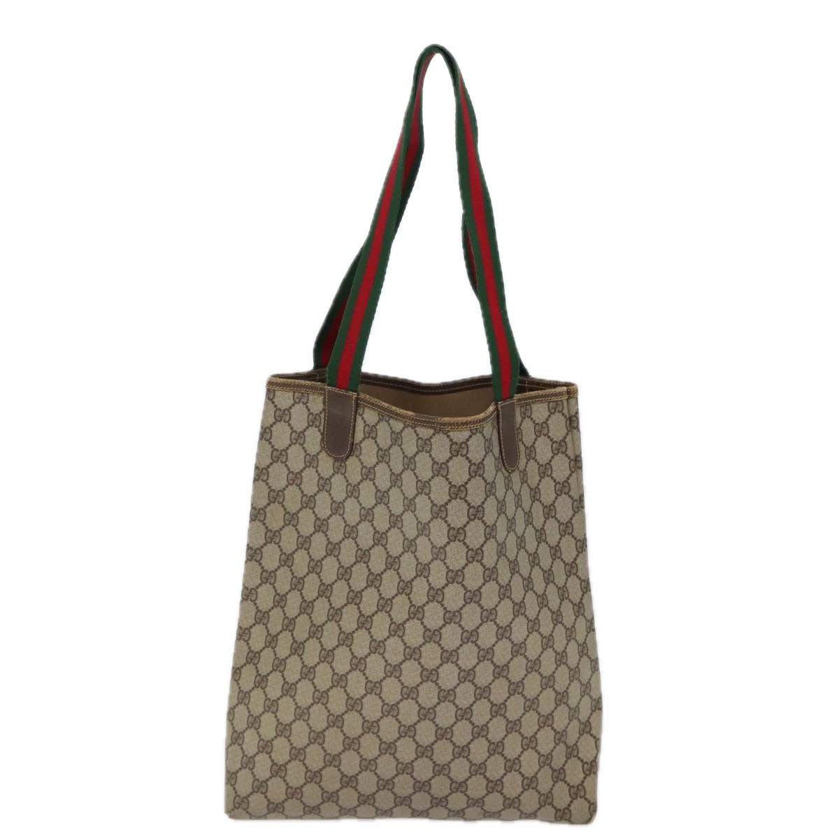 GUCCI GG Canvas Web Sherry Line Tote Bag PVC Beige Green Red 72147
