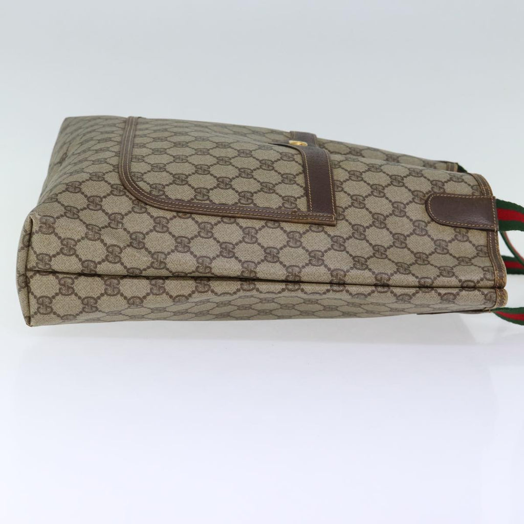 GUCCI GG Canvas Web Sherry Line Tote Bag PVC Beige Green Red 72147
