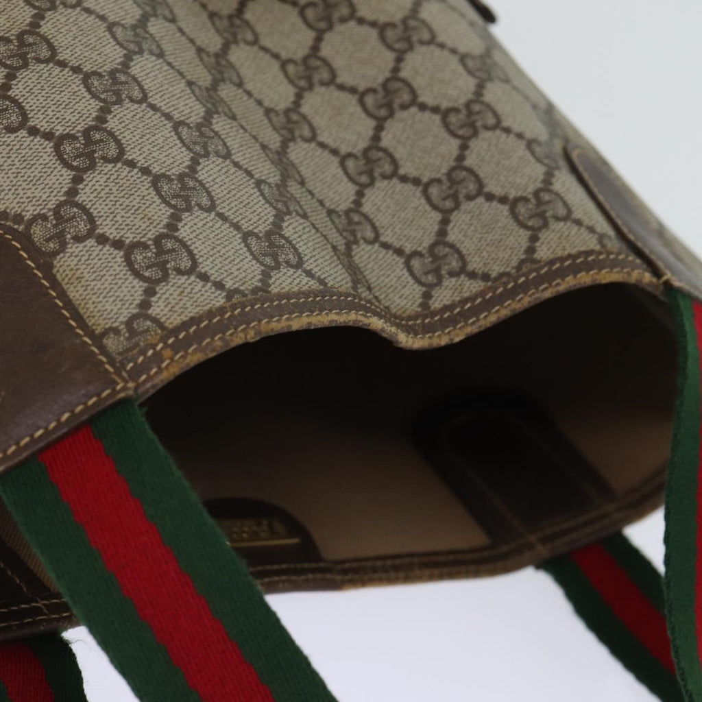 GUCCI GG Canvas Web Sherry Line Tote Bag PVC Beige Green Red 72147