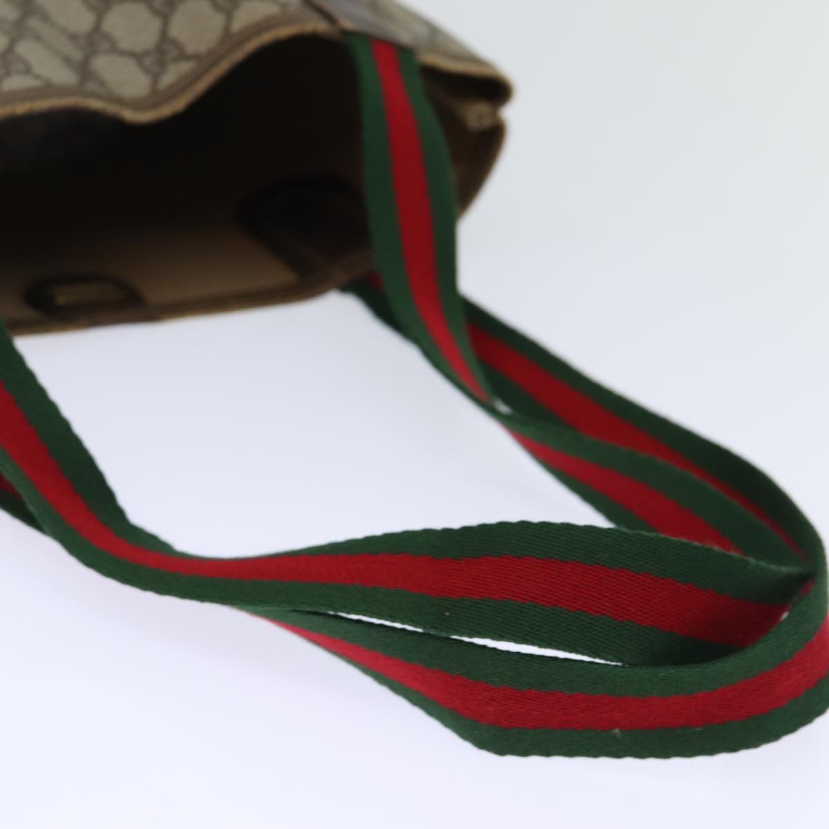 GUCCI GG Canvas Web Sherry Line Tote Bag PVC Beige Green Red 72147