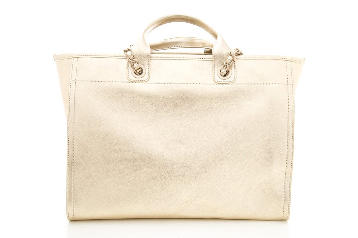 Chanel Gold Handbag Large Deauville Tote NWT