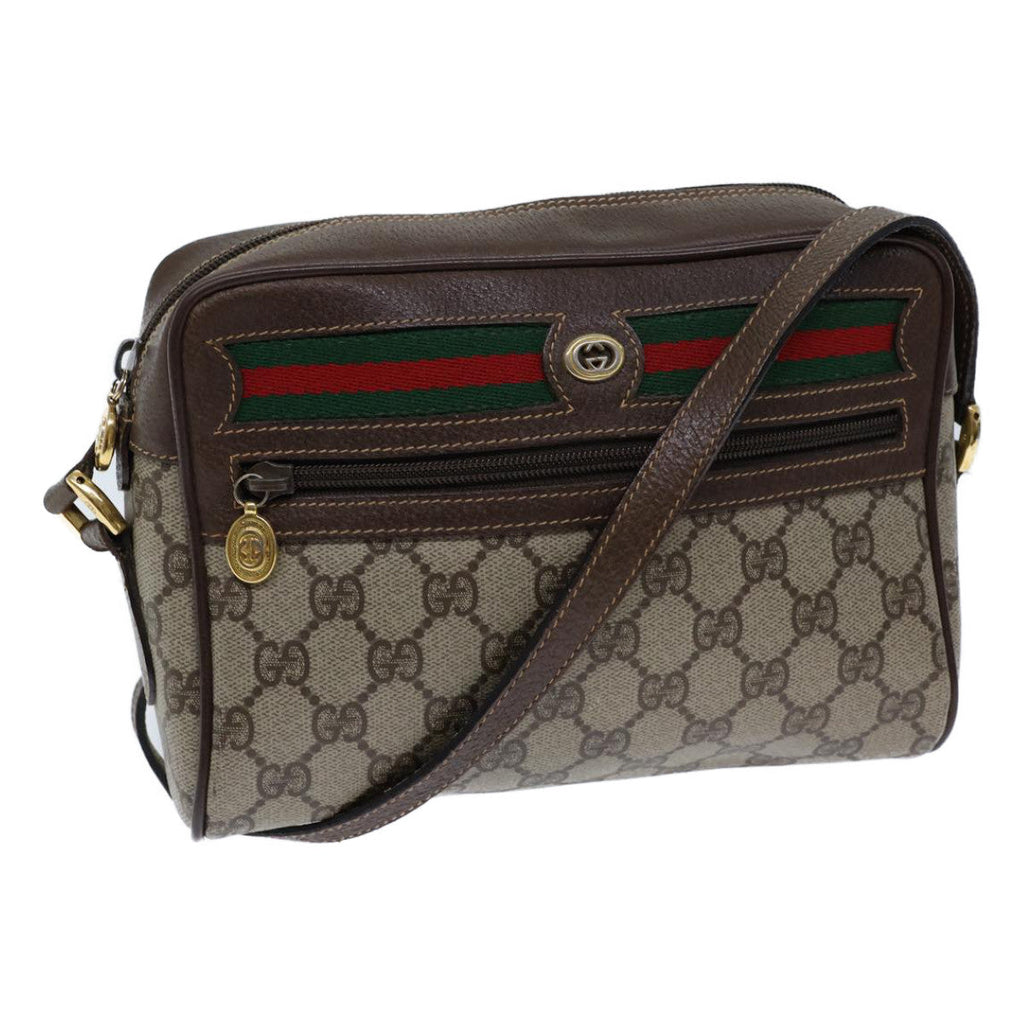 GUCCI GG Canvas Web Sherry Line Shoulder Bag PVC Beige Green Red 72150