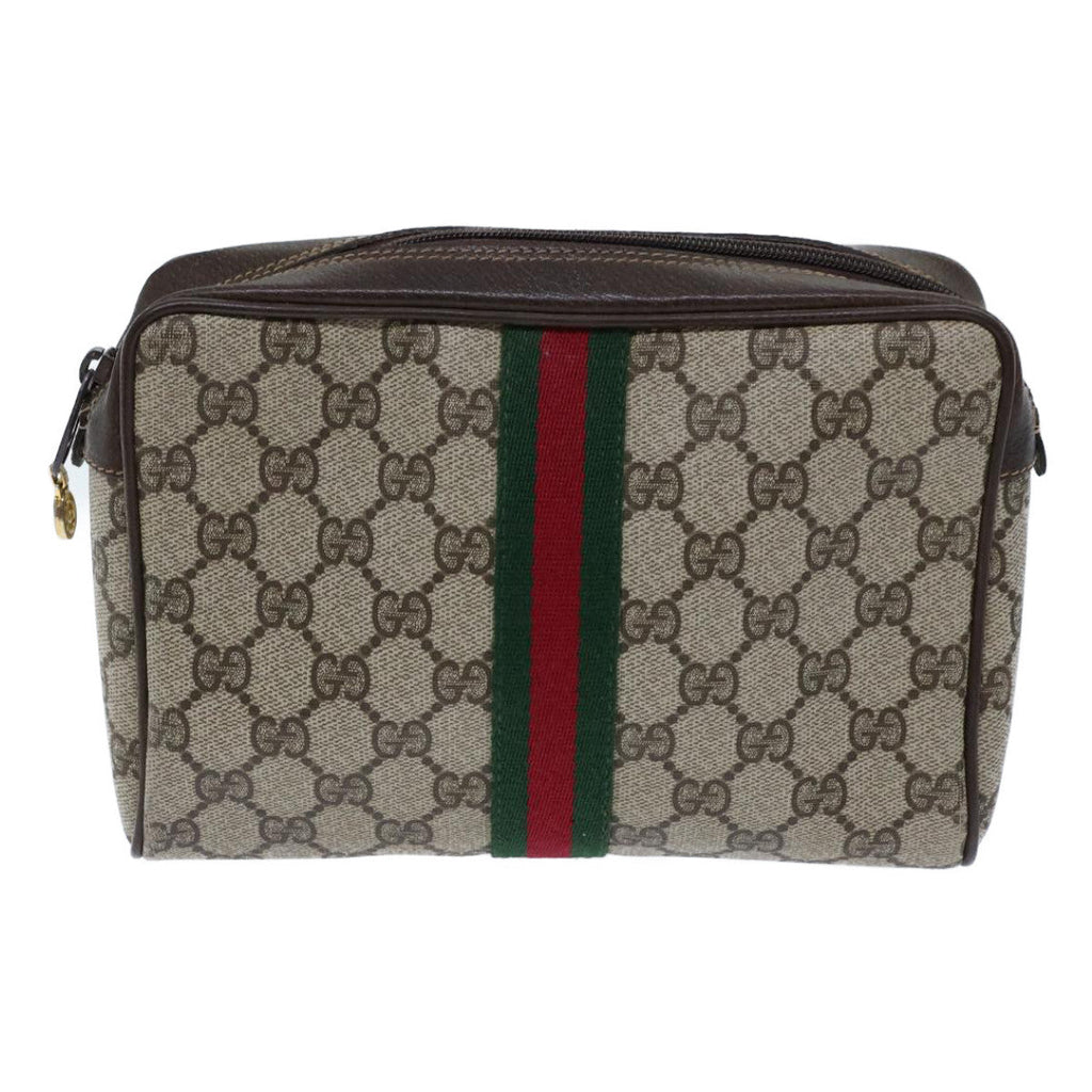 GUCCI GG Canvas Web Sherry Line Clutch Bag PVC Beige Green Red 72151