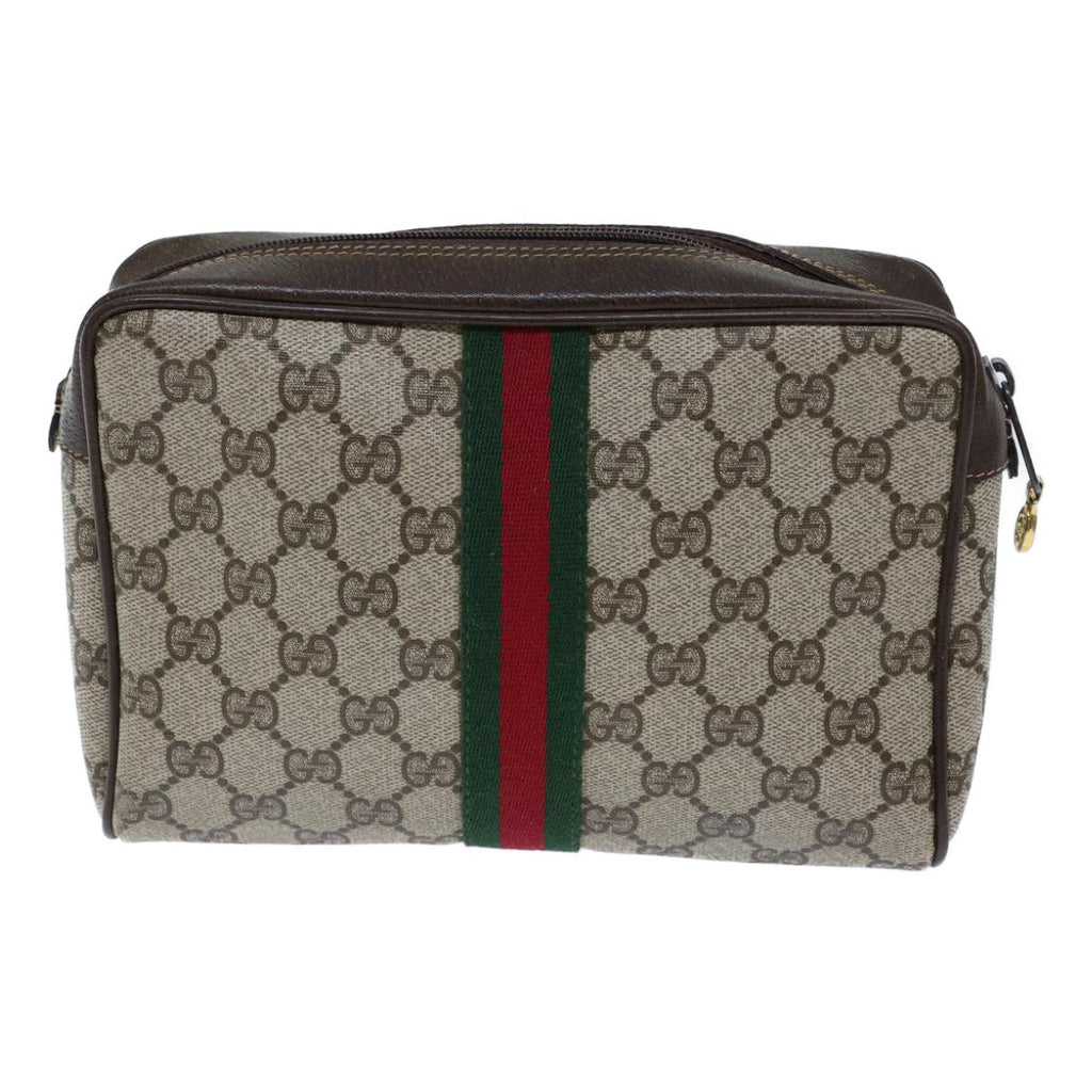GUCCI GG Canvas Web Sherry Line Clutch Bag PVC Beige Green Red 72151