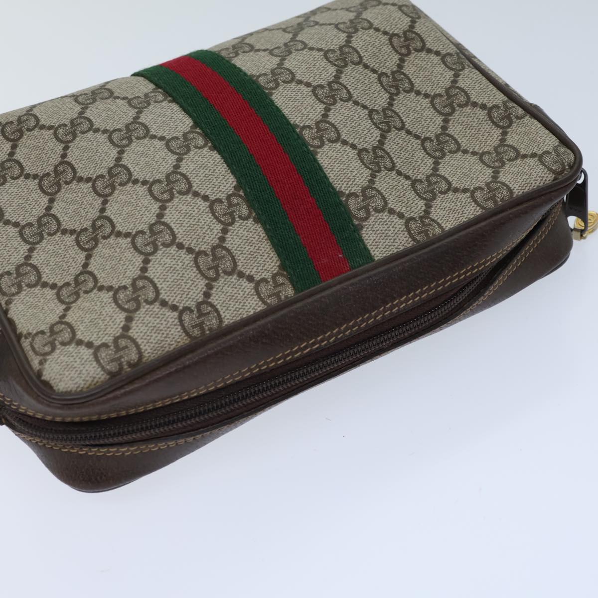 GUCCI GG Canvas Web Sherry Line Clutch Bag PVC Beige Green Red 72151