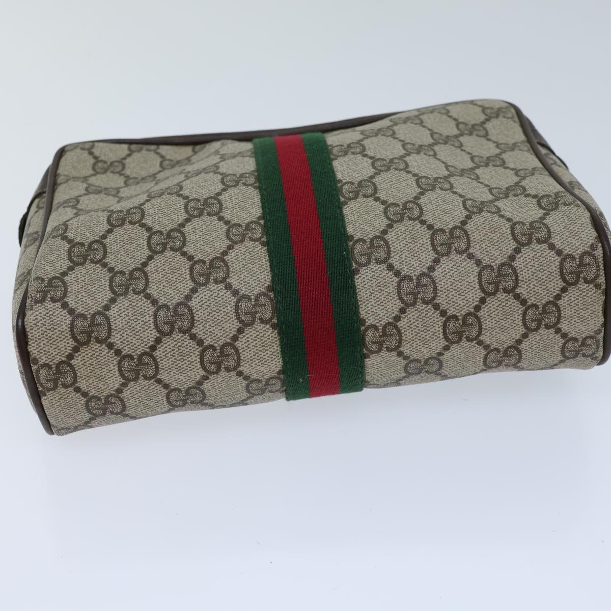 GUCCI GG Canvas Web Sherry Line Clutch Bag PVC Beige Green Red 72151