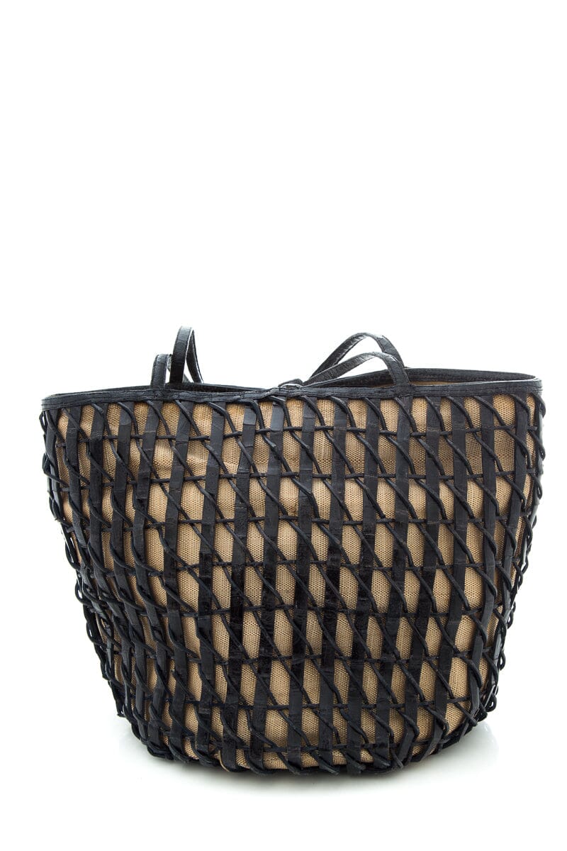 Nancy Gonzalez Black & Natural Woven Overlay Canvas Tote