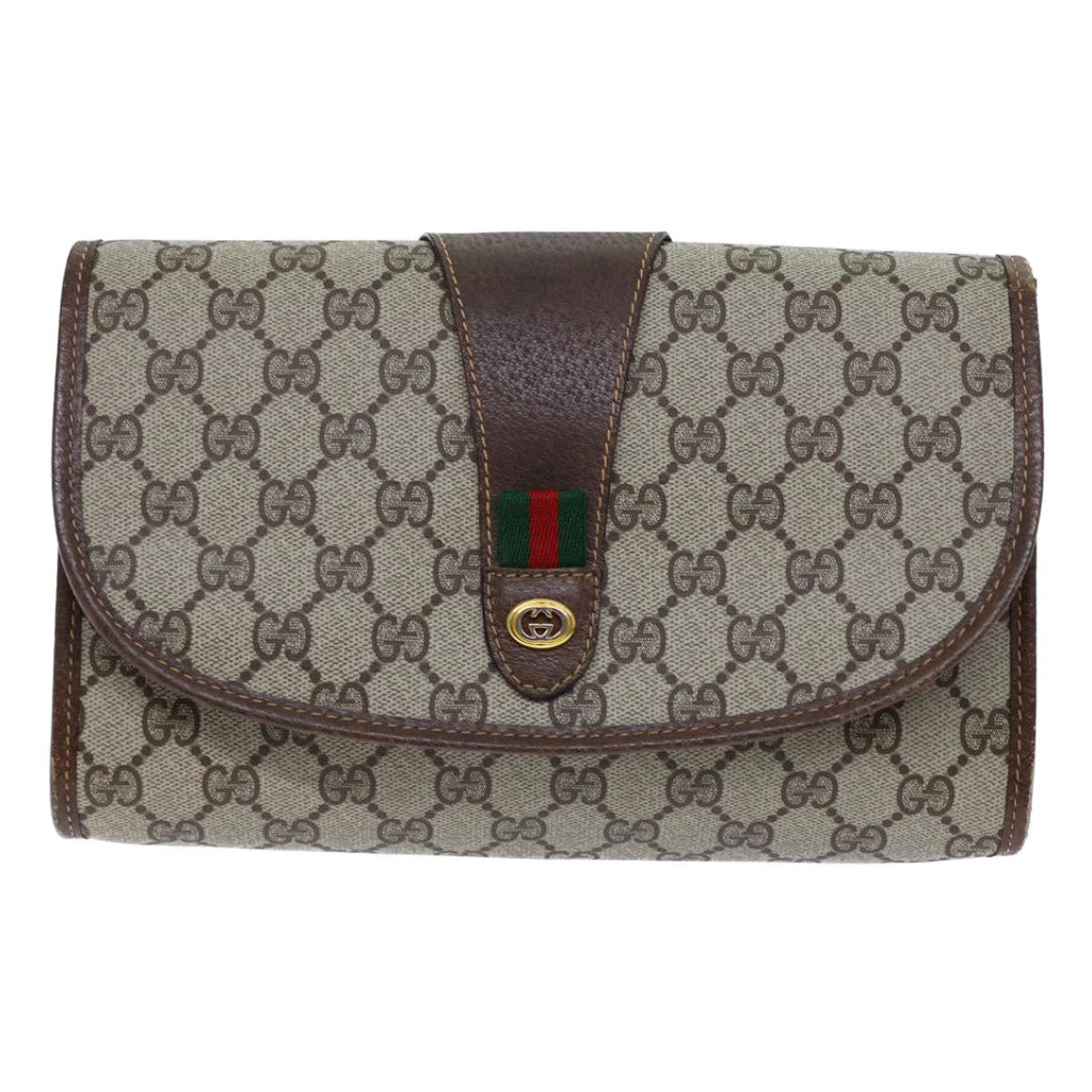 GUCCI GG Canvas Web Sherry Line Clutch Bag PVC Beige Green Red 72156