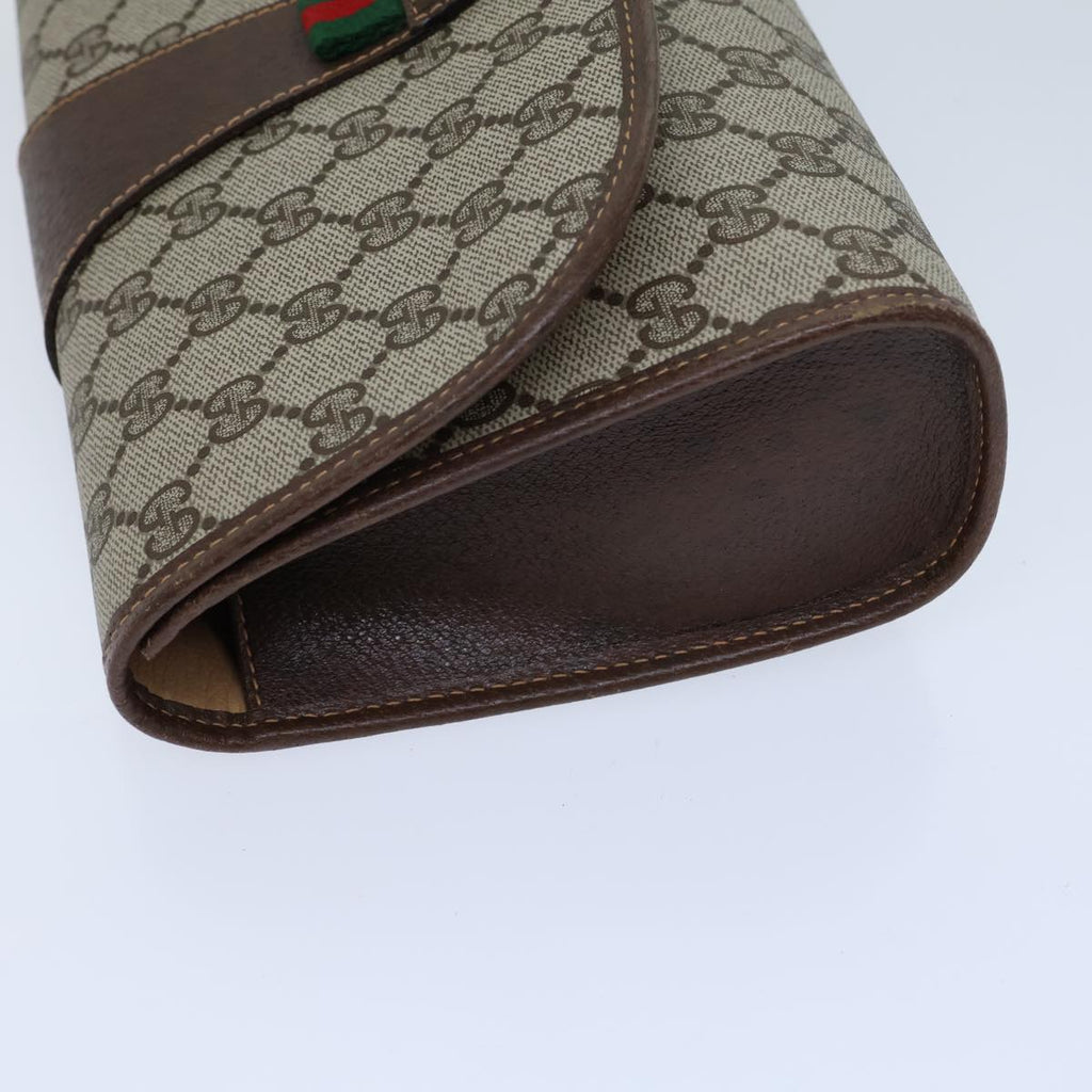 GUCCI GG Canvas Web Sherry Line Clutch Bag PVC Beige Green Red 72156