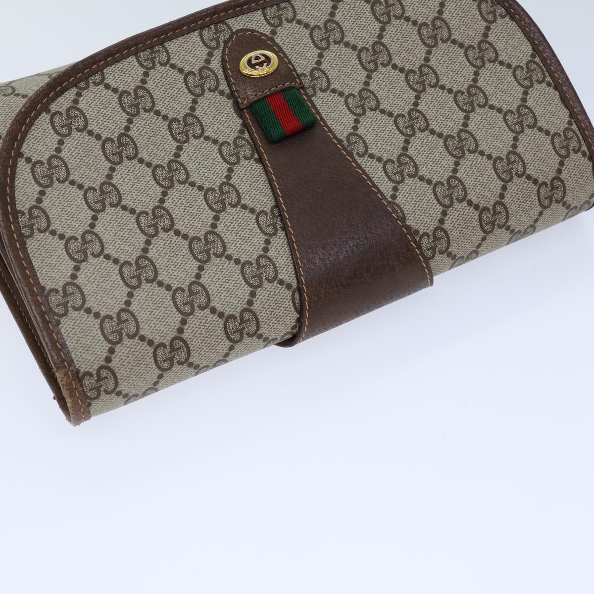 GUCCI GG Canvas Web Sherry Line Clutch Bag PVC Beige Green Red 72156