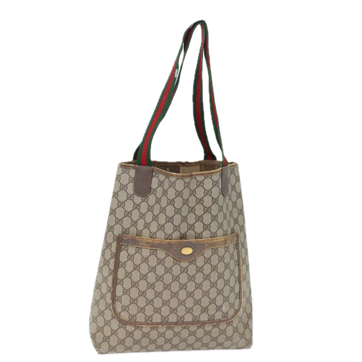 GUCCI GG Canvas Web Sherry Line Tote Bag PVC Beige Green Red 72160