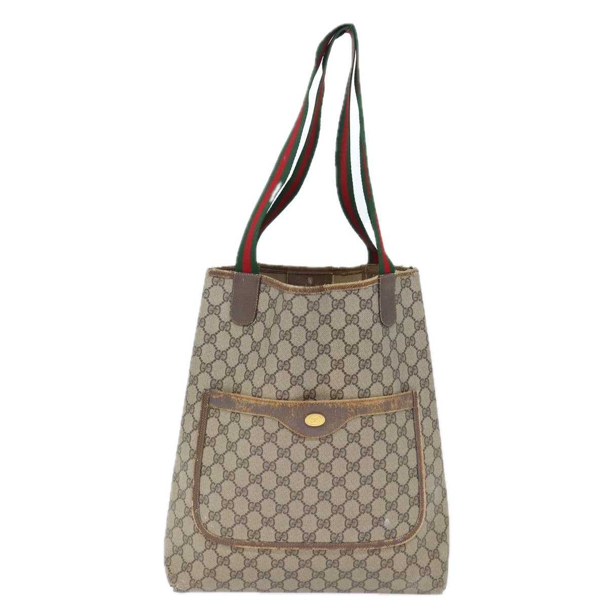 GUCCI GG Canvas Web Sherry Line Tote Bag PVC Beige Green Red 72160