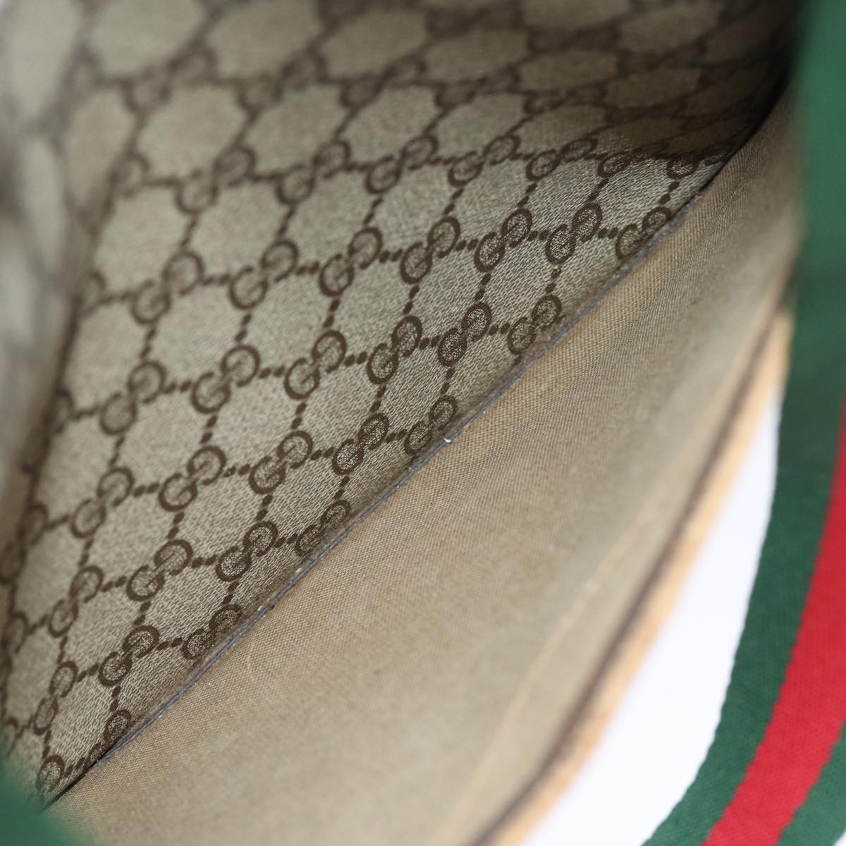 GUCCI GG Canvas Web Sherry Line Tote Bag PVC Beige Green Red 72160