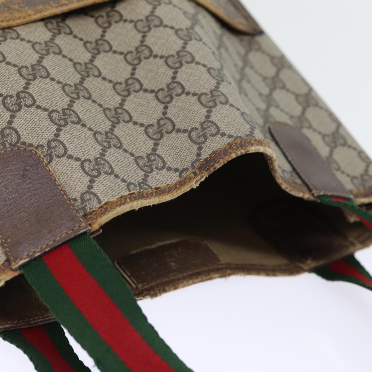 GUCCI GG Canvas Web Sherry Line Tote Bag PVC Beige Green Red 72160