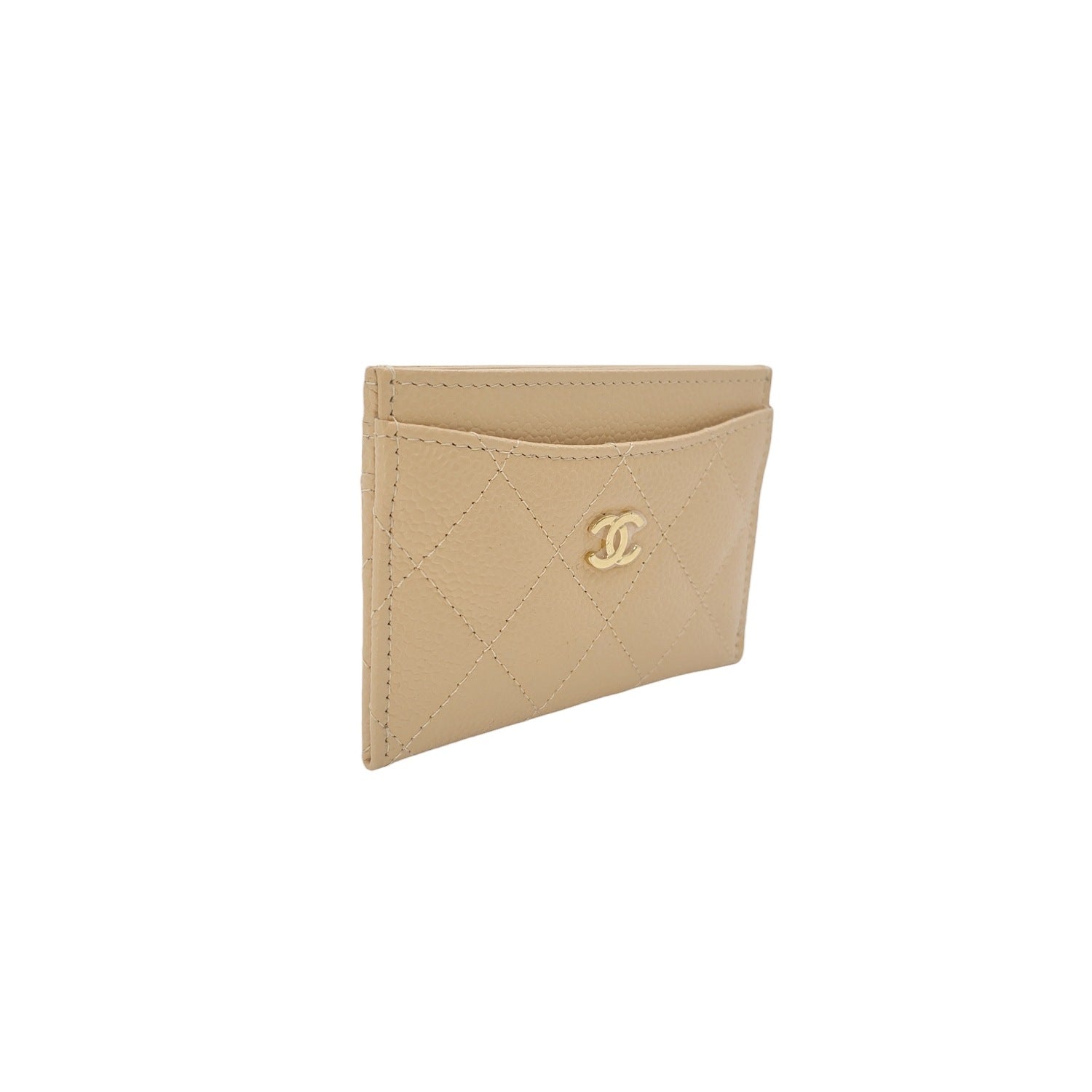Chanel Interlocking CC Caviar Card Holder Beige