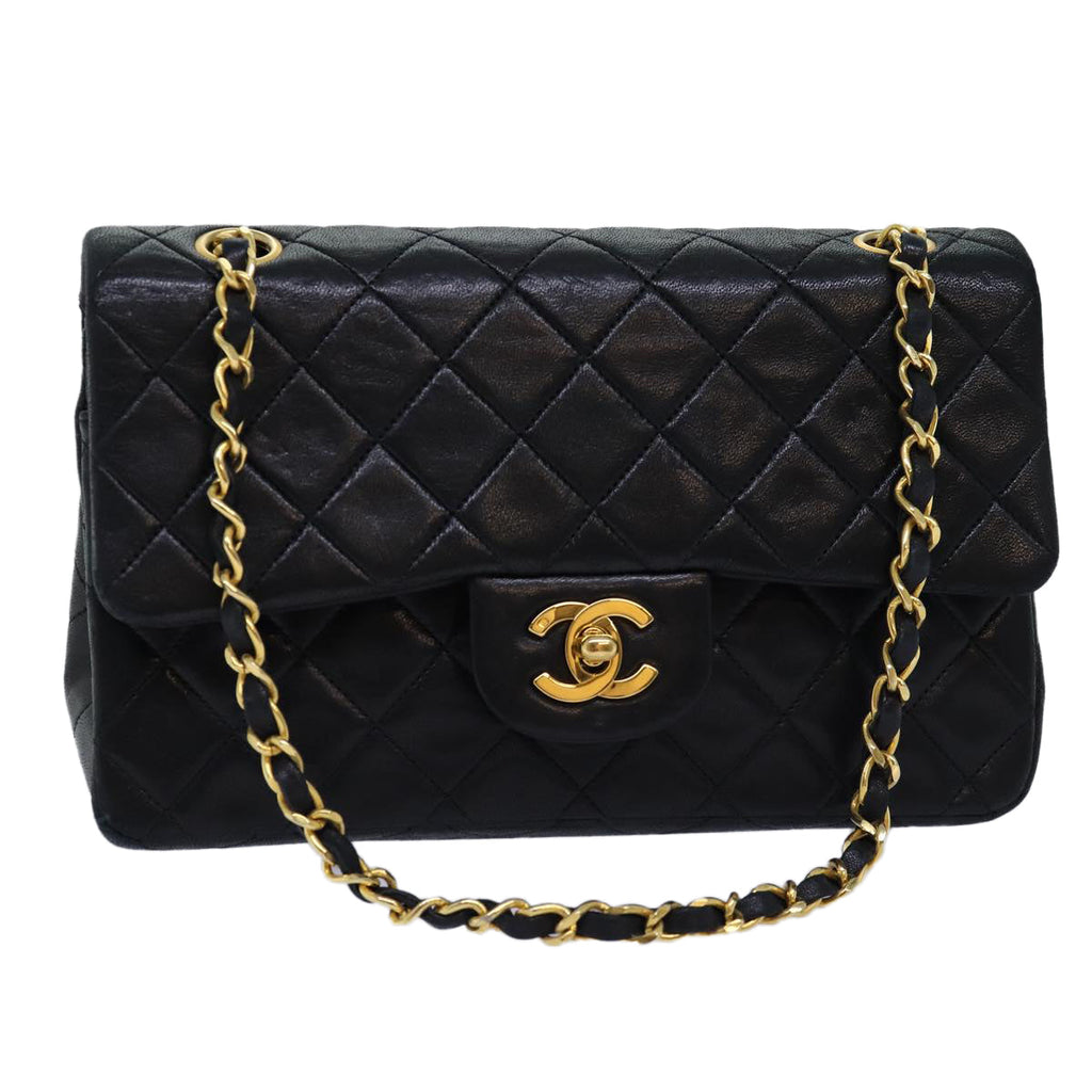 CHANEL Matelasse Chain Shoulder Bag Lamb Skin Black CC 72241A
