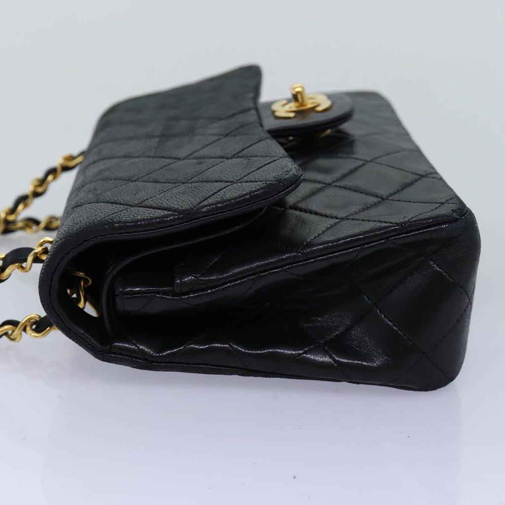 CHANEL Matelasse Chain Shoulder Bag Lamb Skin Black CC 72241A