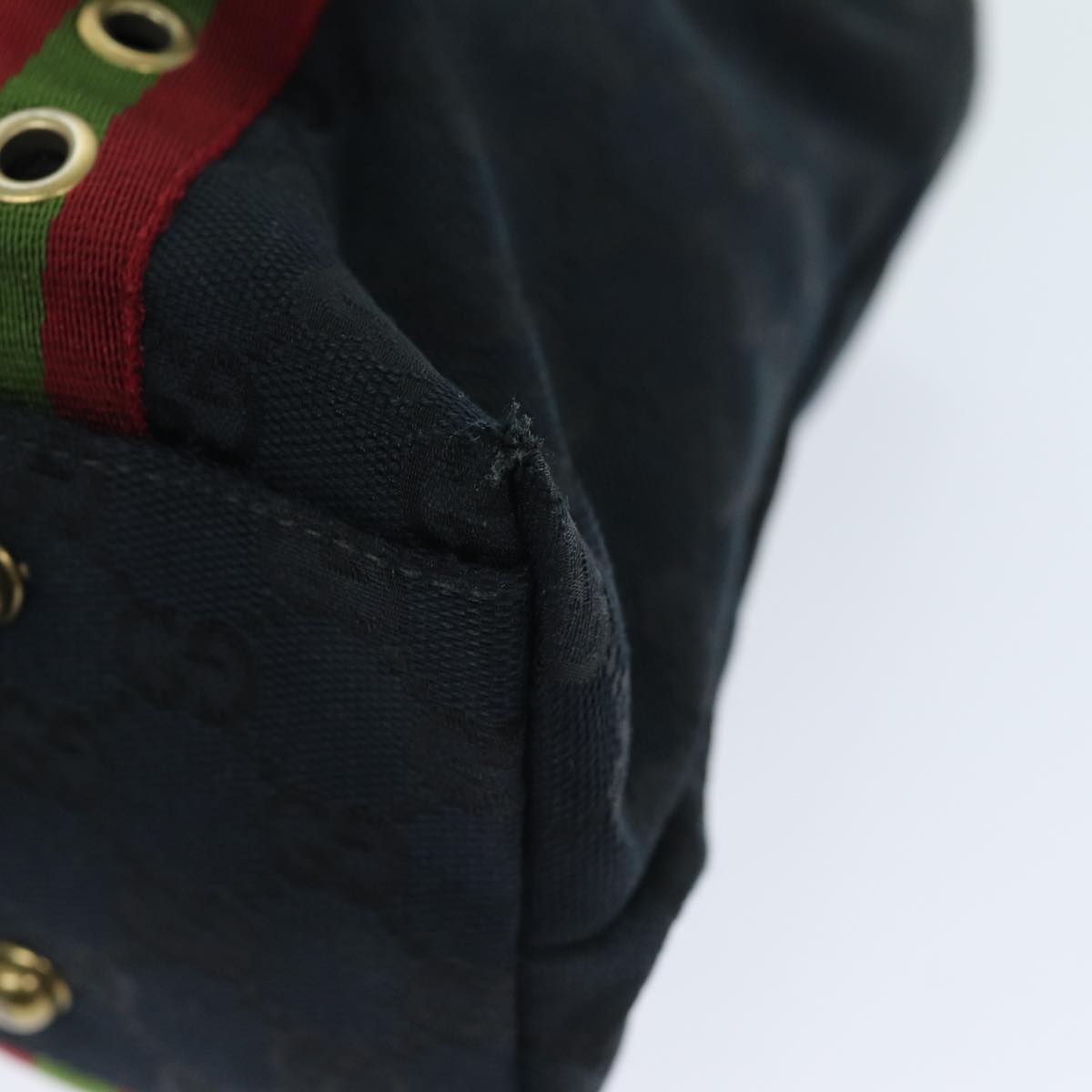 GUCCI GG Canvas Web Sherry Line Hand Bag Black Red Green 144188 72294
