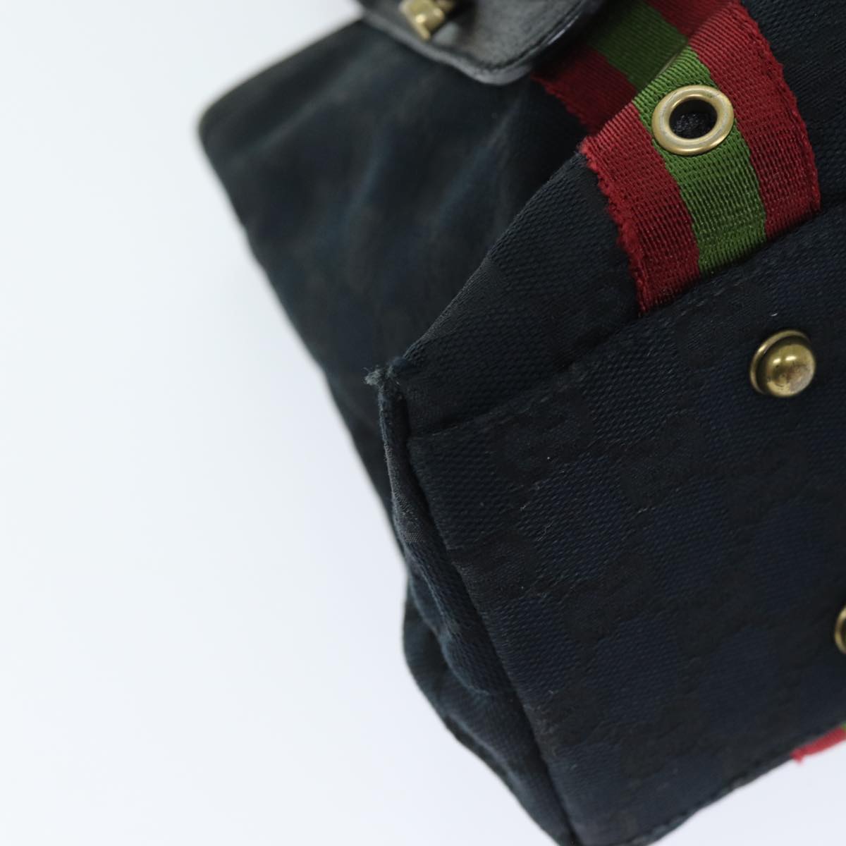 GUCCI GG Canvas Web Sherry Line Hand Bag Black Red Green 144188 72294