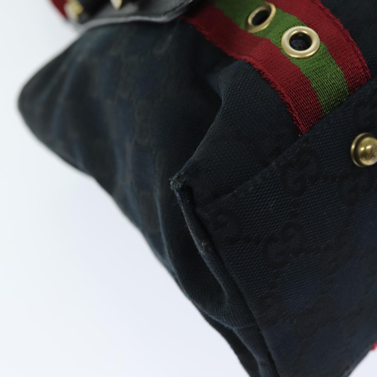 GUCCI GG Canvas Web Sherry Line Hand Bag Black Red Green 144188 72294