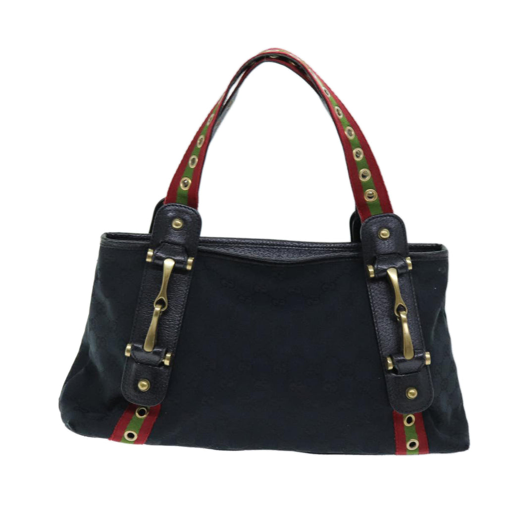 GUCCI GG Canvas Web Sherry Line Hand Bag Black Red Green 144188 72294