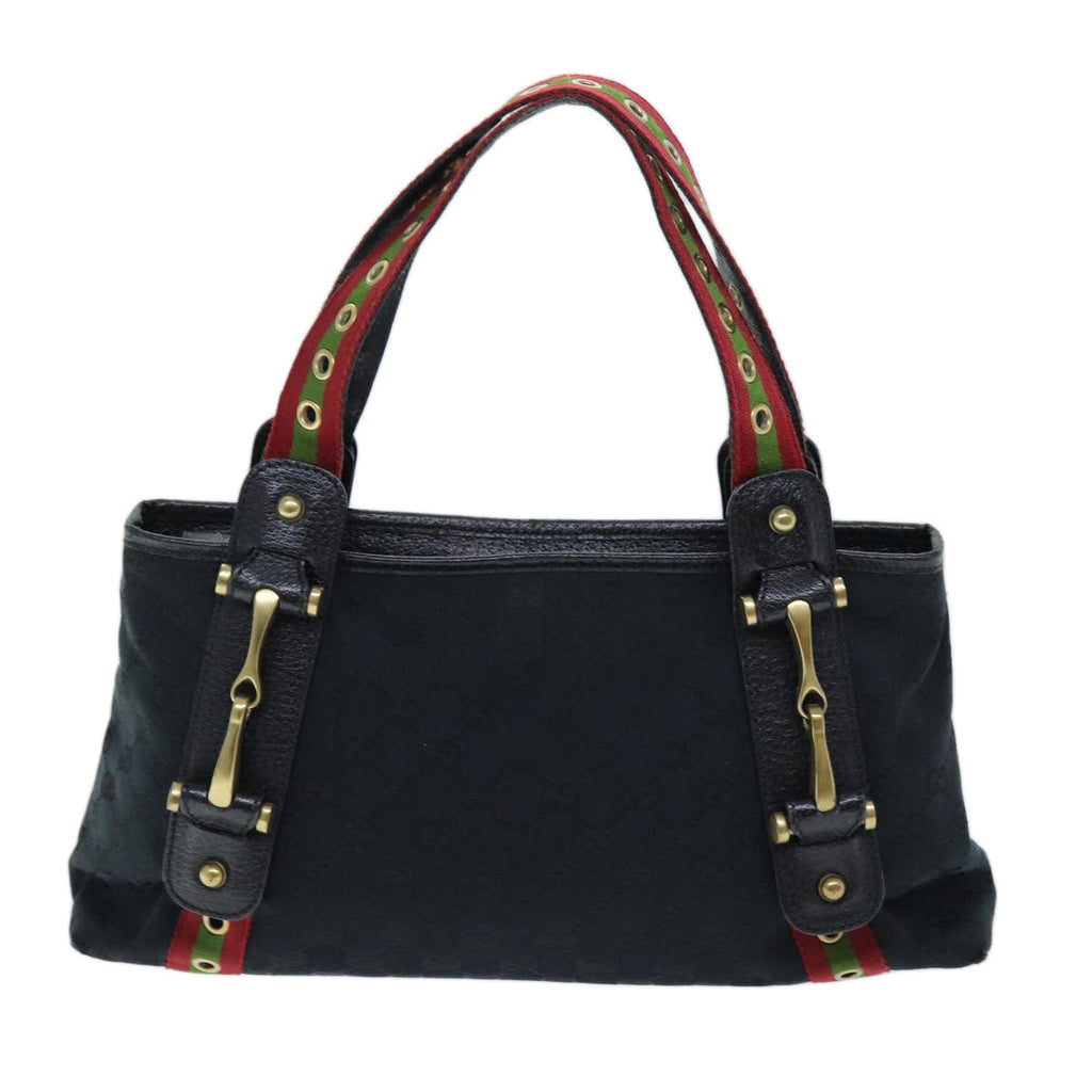 GUCCI GG Canvas Web Sherry Line Hand Bag Black Red Green 144188 72294