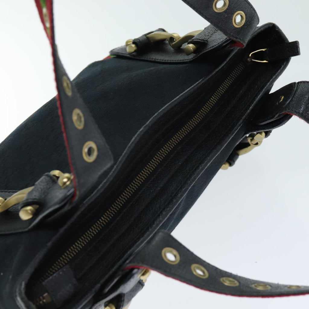 GUCCI GG Canvas Web Sherry Line Hand Bag Black Red Green 144188 72294