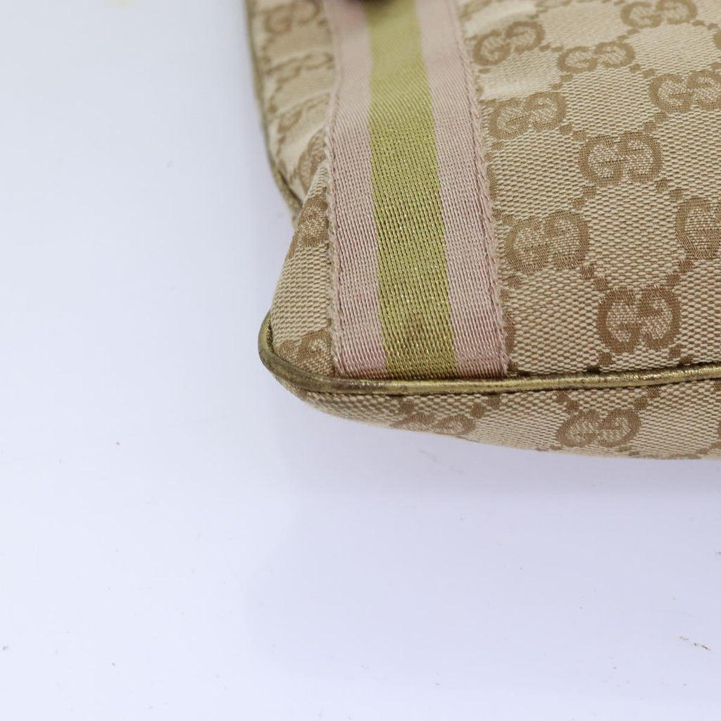 GUCCI GG Canvas Sherry Line Shoulder Bag Gold Beige pink 144388 72295
