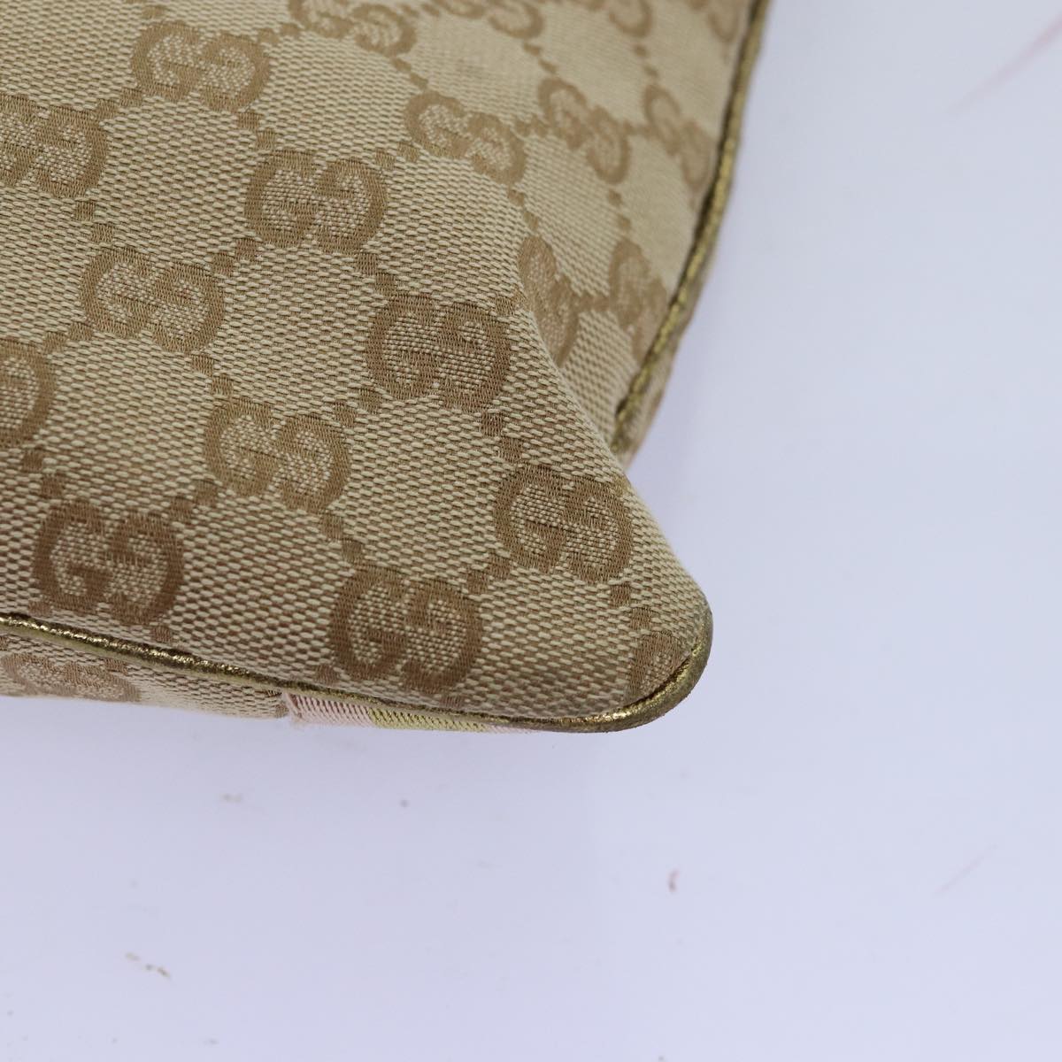 GUCCI GG Canvas Sherry Line Shoulder Bag Gold Beige pink 144388 72295