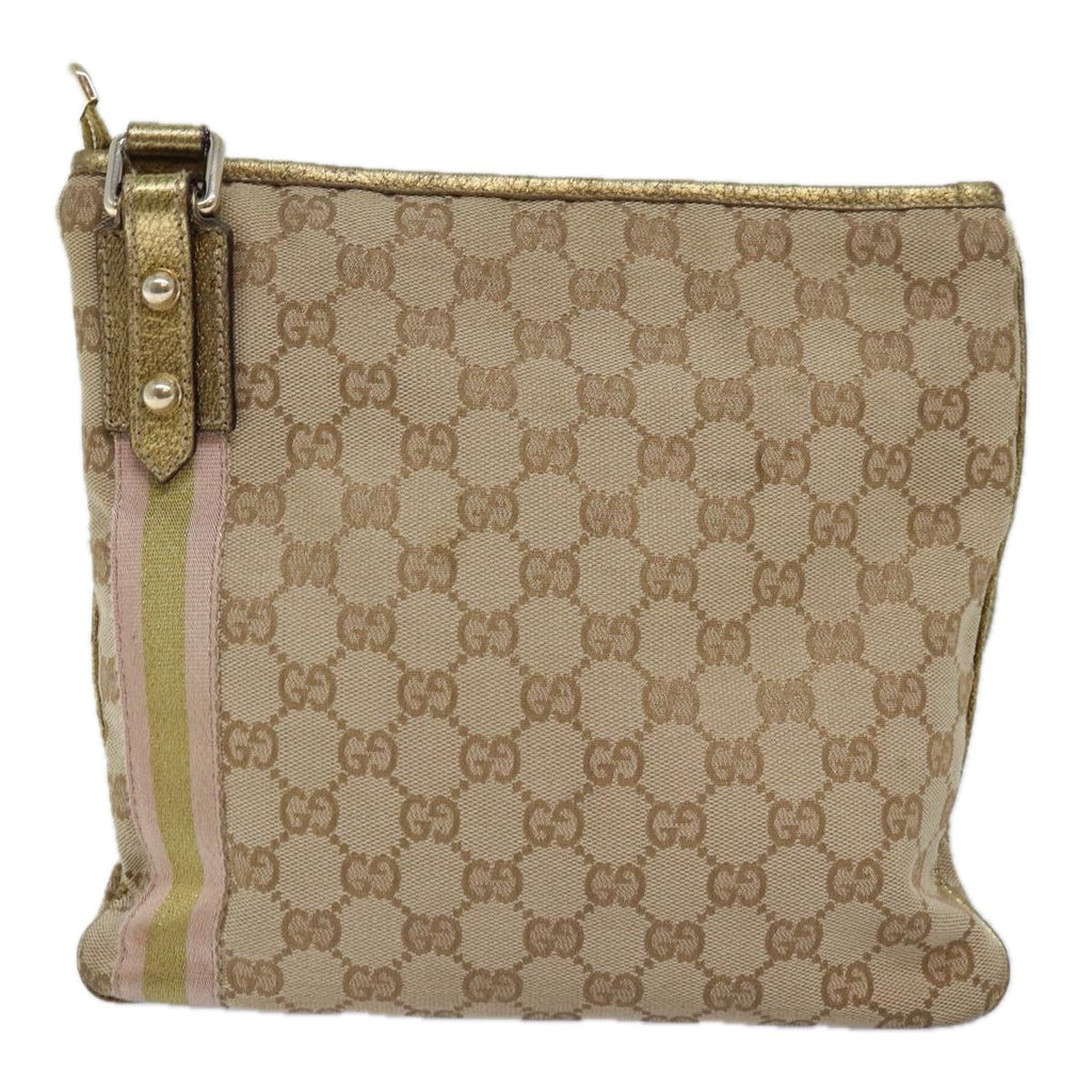 GUCCI GG Canvas Sherry Line Shoulder Bag Gold Beige pink 144388 72295